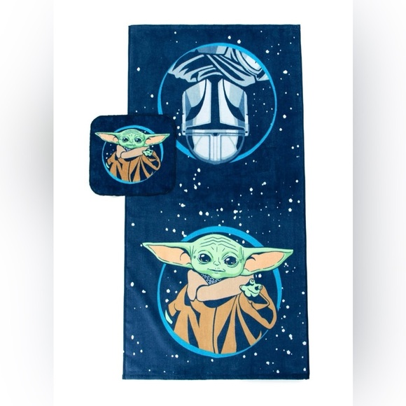 Baby Yoda Kids Cotton 2 Piece Towel and Washcloth Set, Blue, Star Wars - Picture 1 of 13